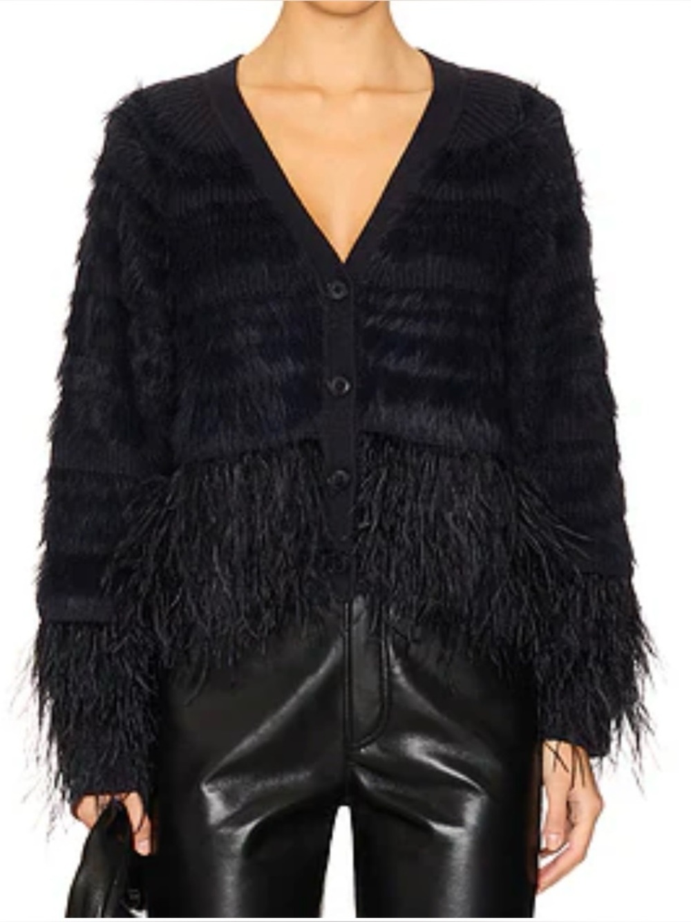 Cinq a sept Vida Feather Cardigan small black navy whimsigoth feathered fringe